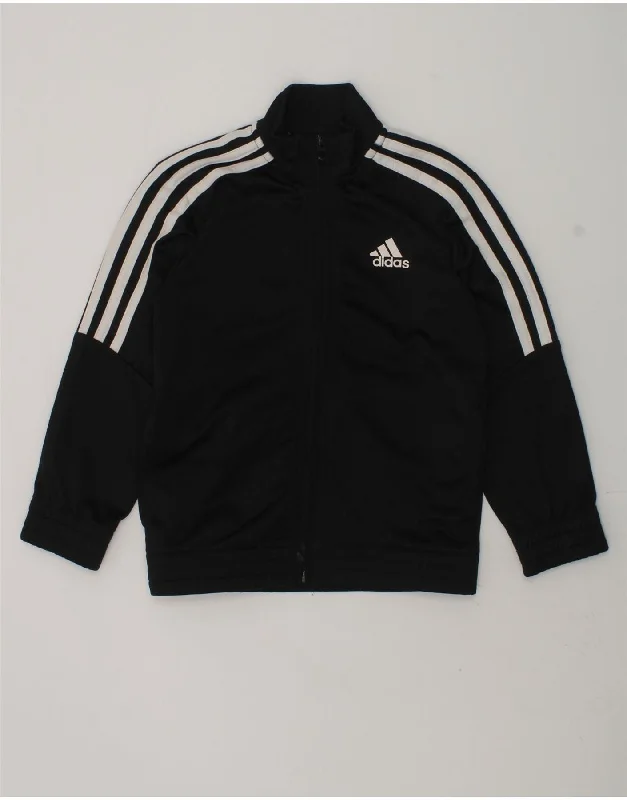 men's performance jackets -ADIDAS Boys Graphic Tracksuit Top Jacket 5-6 Years Black Polyester