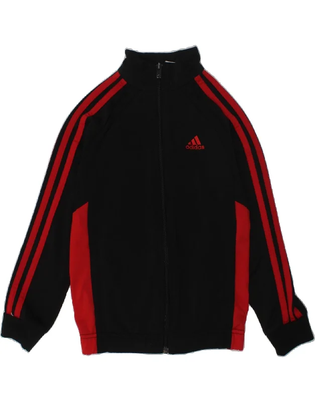 men's quilted jackets -ADIDAS Boys Graphic Tracksuit Top Jacket 7-8 Years Black Colourblock