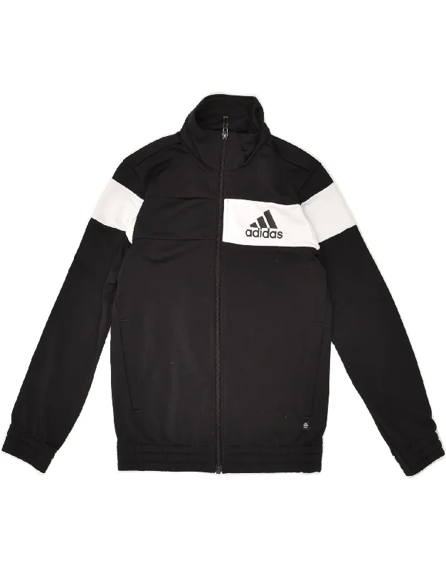 men's down-filled jackets -ADIDAS Boys Graphic Tracksuit Top Jacket 7-8 Years Black Colourblock