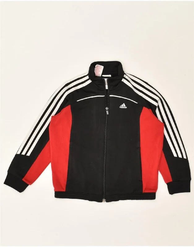 men's fashionable jackets -ADIDAS Boys Graphic Tracksuit Top Jacket 7-8 Years Black Colourblock