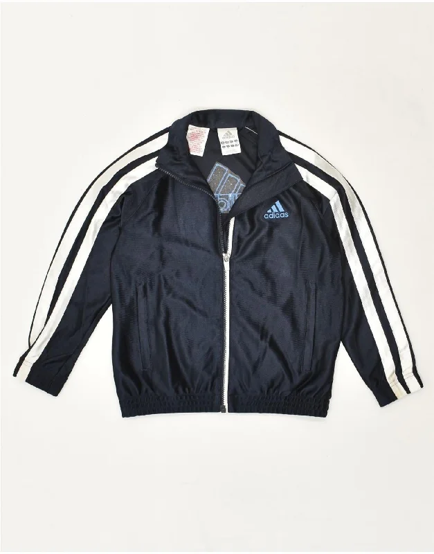 men's athletic jackets -ADIDAS Boys Graphic Tracksuit Top Jacket 7-8 Years Navy Blue Polyester