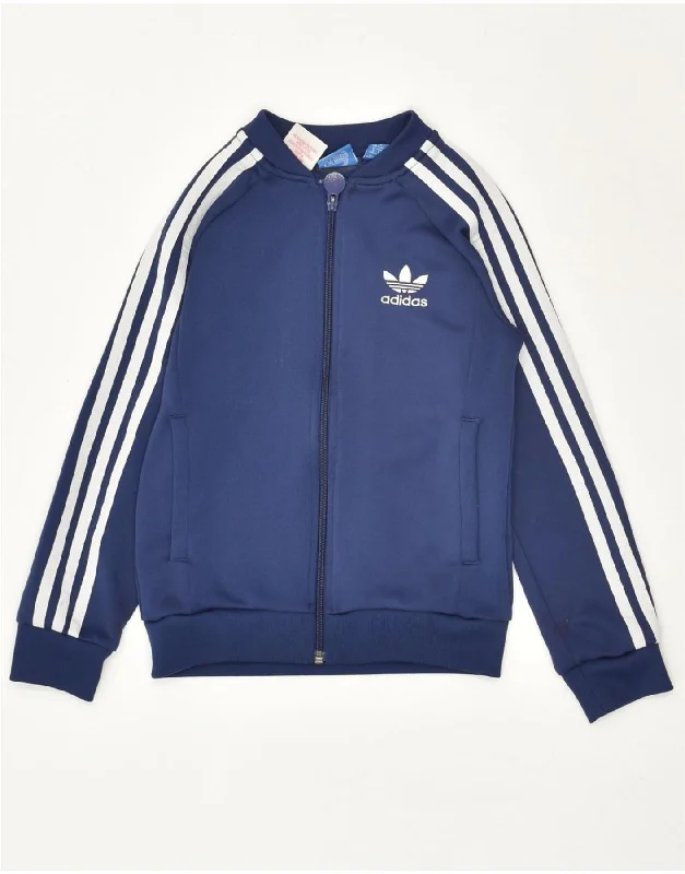 men's professional jackets -ADIDAS Boys Graphic Tracksuit Top Jacket 7-8 Years Navy Blue Polyester