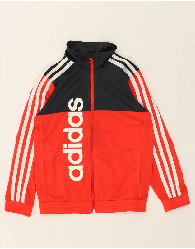 men's winter coats with fur -ADIDAS Boys Graphic Tracksuit Top Jacket 7-8 Years Red Colourblock