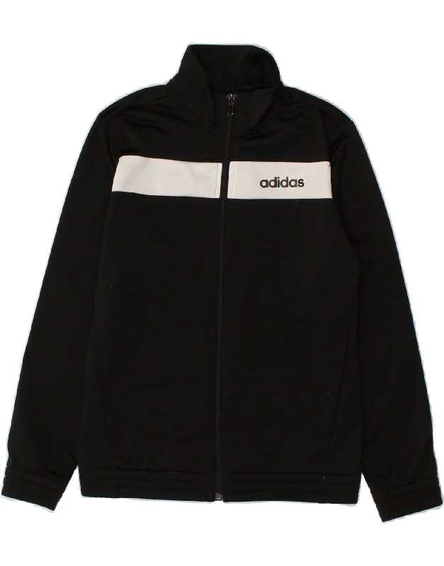 men's weather-resistant jackets -ADIDAS Boys Graphic Tracksuit Top Jacket 8-9 Years Black Colourblock