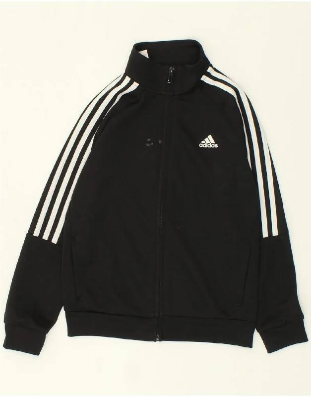 men's outdoor jackets -ADIDAS Boys Graphic Tracksuit Top Jacket 8-9 Years Black Polyester