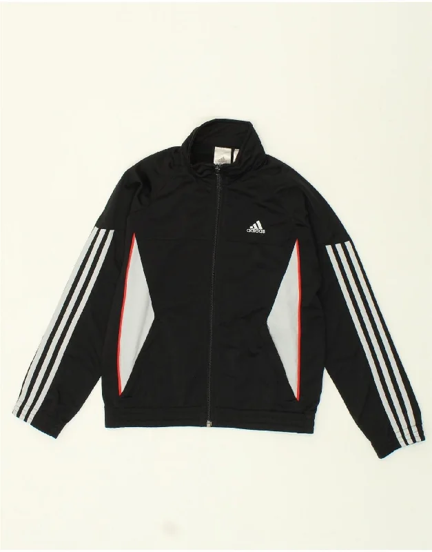 men's warm jackets for fall -ADIDAS Boys Graphic Tracksuit Top Jacket 9-10 Years Black Colourblock