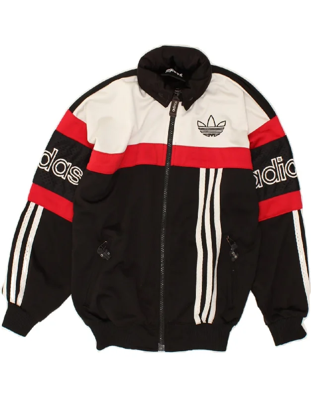 men's thick warm jackets -ADIDAS Boys Graphic Tracksuit Top Jacket 9-10 Years Black Colourblock