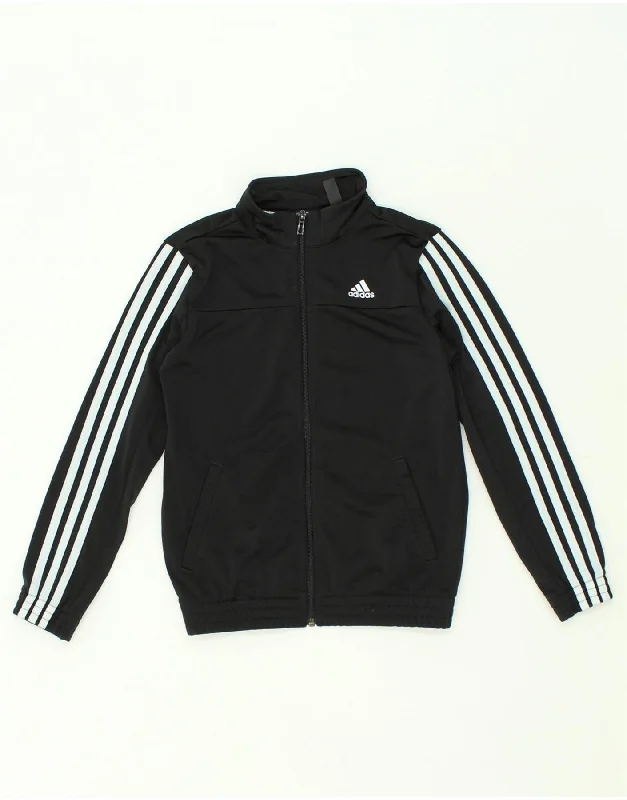 men's work jackets -ADIDAS Boys Graphic Tracksuit Top Jacket 9-10 Years Black Polyester