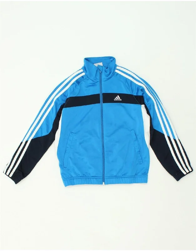 men's custom jackets -ADIDAS Boys Graphic Tracksuit Top Jacket 9-10 Years Blue Colourblock