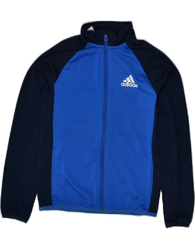 men's quilted jackets for rain -ADIDAS Boys Graphic Tracksuit Top Jacket 9-10 Years Blue Colourblock