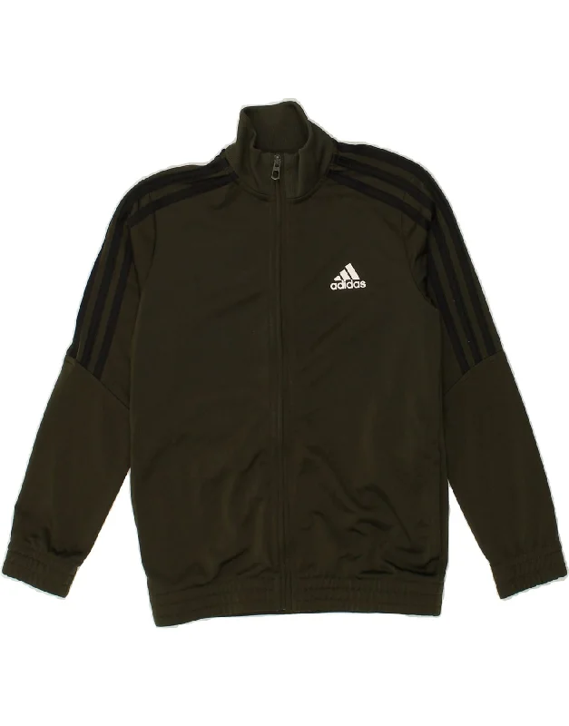 men's leather jacket with lining -ADIDAS Boys Graphic Tracksuit Top Jacket 9-10 Years Green Polyester