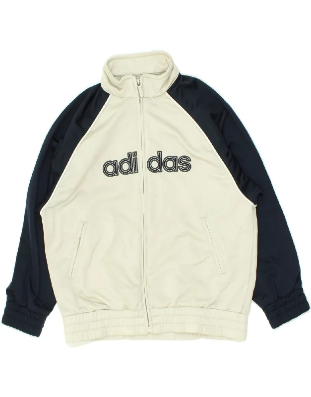 men's athletic jackets -ADIDAS Boys Graphic Tracksuit Top Jacket 9-10 Years Medium Beige