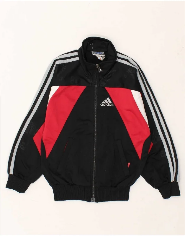 men's workwear jackets -ADIDAS Boys Graphic Tracksuit Top Jacket 9-10 Years Medium Black