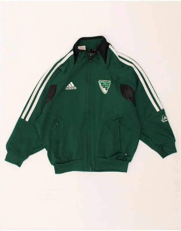 men's slim fit leather jackets -ADIDAS Boys Graphic Tracksuit Top Jacket 9-10 Years Medium Green Polyester