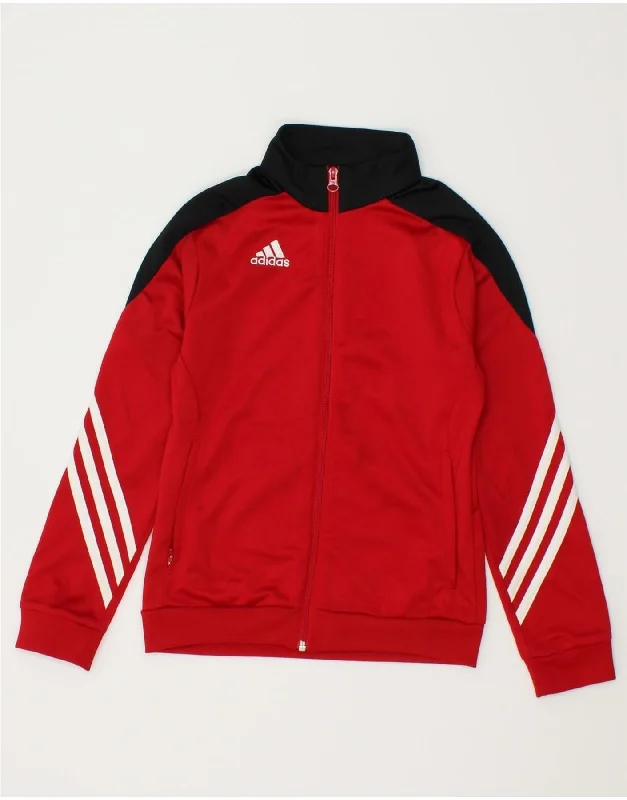 men's custom jackets -ADIDAS Boys Graphic Tracksuit Top Jacket 9-10 Years Medium Red Colourblock