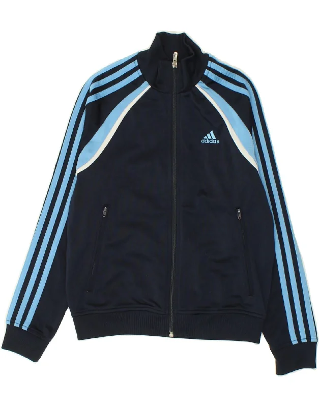 men's casual blazers -ADIDAS Boys Graphic Tracksuit Top Jacket 9-10 Years Navy Blue Colourblock