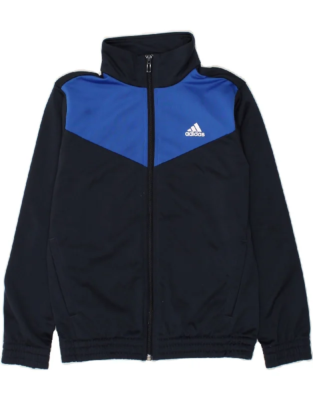 men's insulated jackets for snow -ADIDAS Boys Graphic Tracksuit Top Jacket 9-10 Years Navy Blue Colourblock