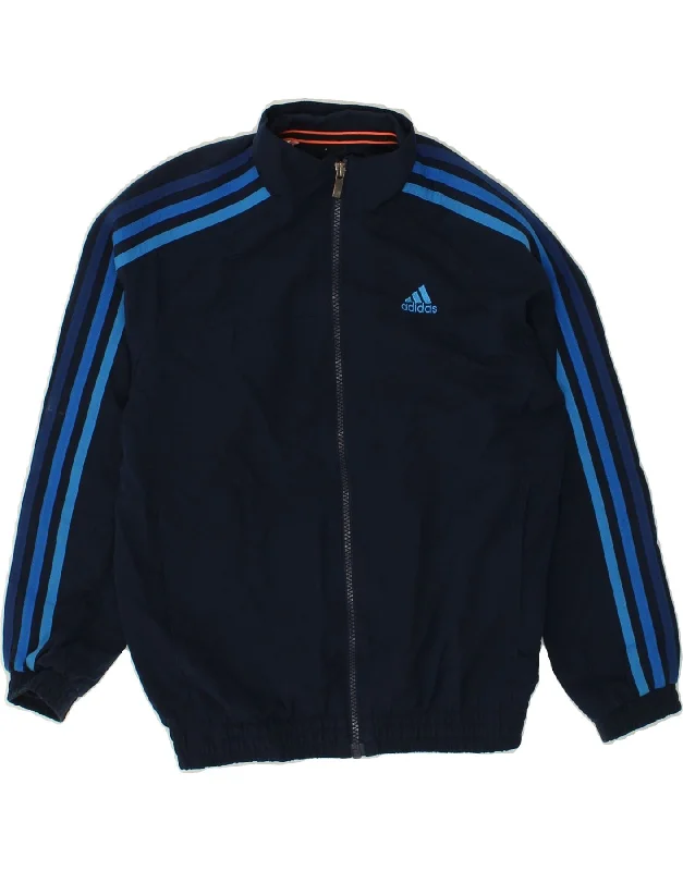 men's rugged jackets -ADIDAS Boys Graphic Tracksuit Top Jacket 9-10 Years Navy Blue Colourblock