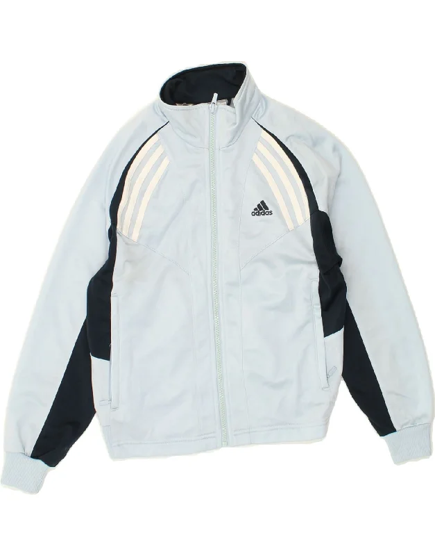 men's outerwear jackets for hiking -ADIDAS Boys Graphic Tracksuit Top Jacket 9-10 Years Small Blue Colourblock