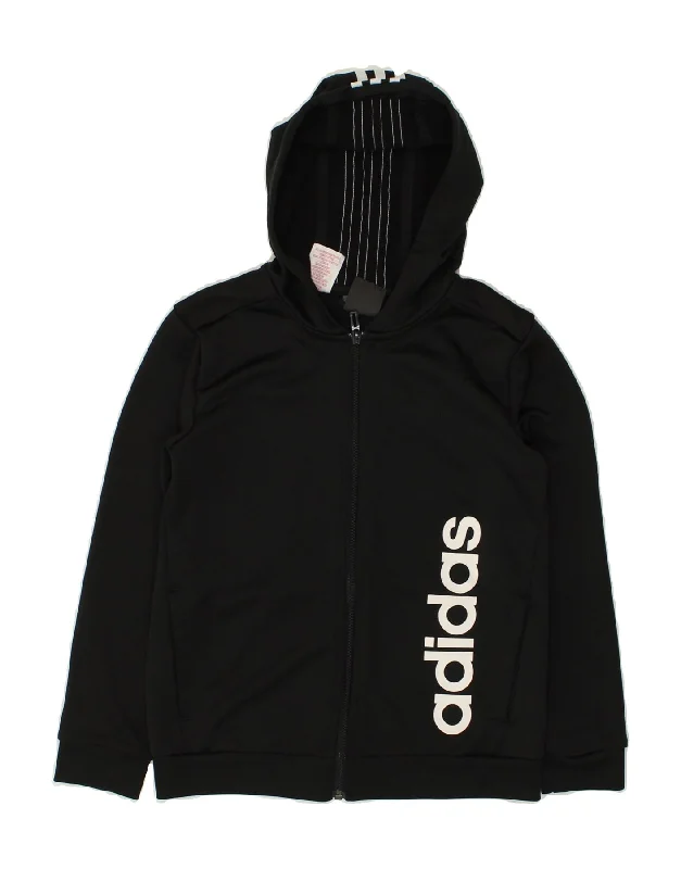 men's premium knit sweaters -ADIDAS Boys Graphic Zip Hoodie Sweater 10-11 Years Black Polyester