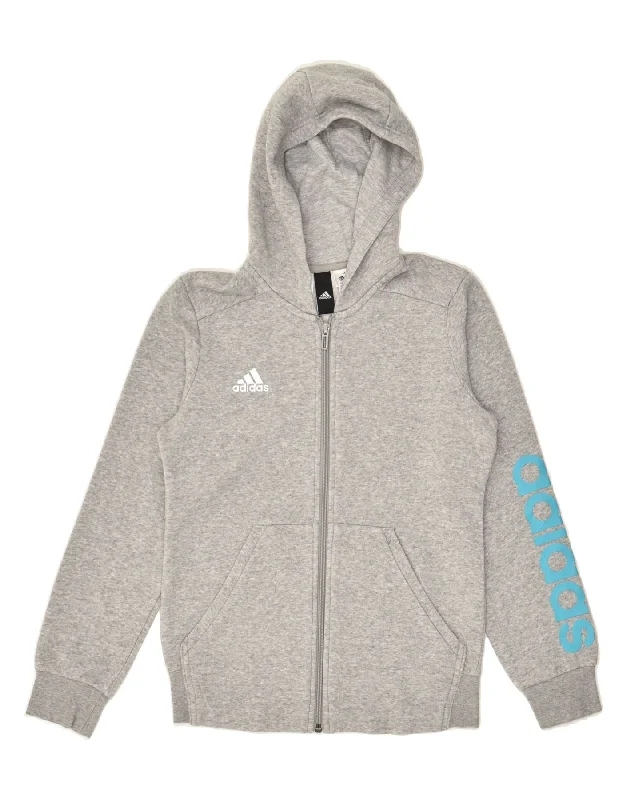 men's cashmere sweaters -ADIDAS Boys Graphic Zip Hoodie Sweater 11-12 Years Grey Cotton