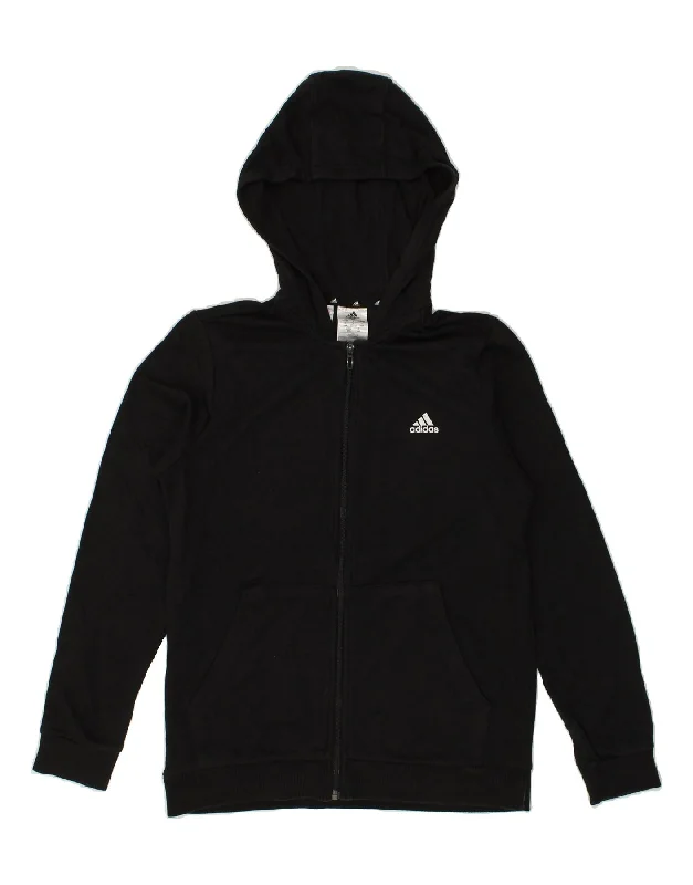 men's casual v-neck sweaters -ADIDAS Boys Graphic Zip Hoodie Sweater 13-14 Years Black Cotton