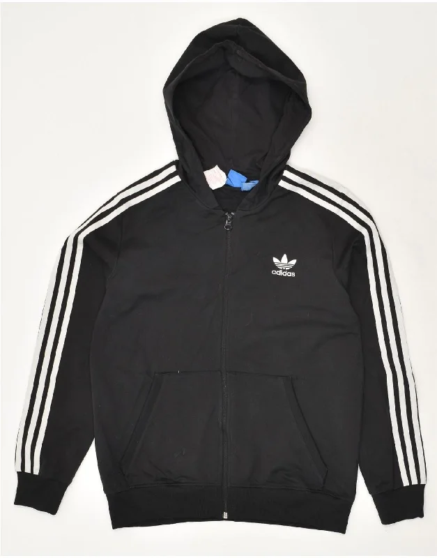 men's lightweight sweaters -ADIDAS Boys Graphic Zip Hoodie Sweater 13-14 Years Black Polyester