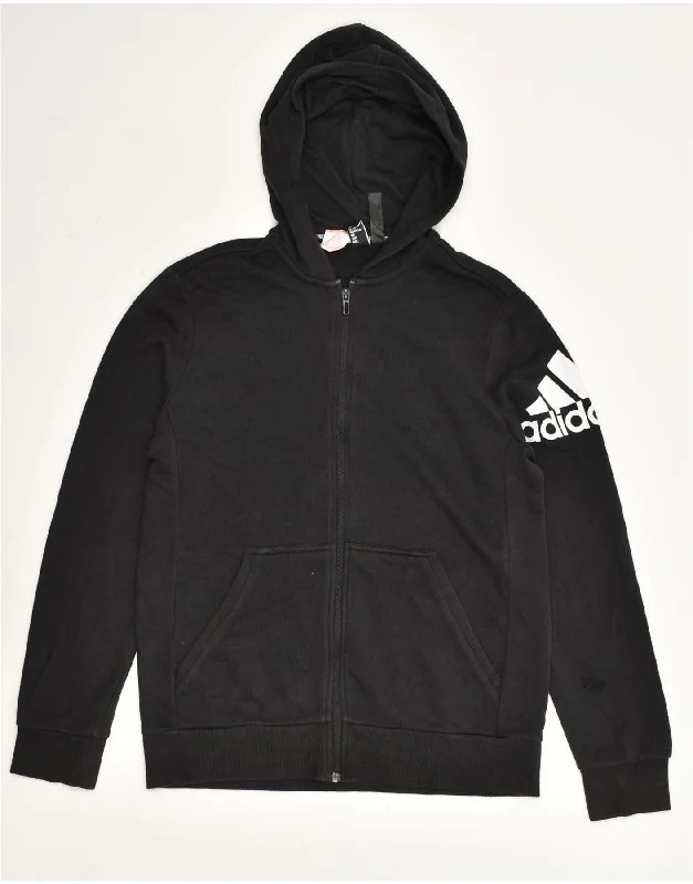 men's modern cardigan sweaters -ADIDAS Boys Graphic Zip Hoodie Sweater 15-16 Years Black Cotton