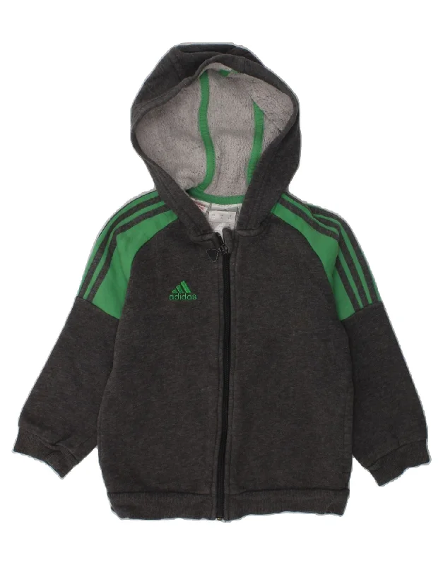 men's cozy fleece pullovers -ADIDAS Boys Graphic Zip Hoodie Sweater 2-3 Years Grey Cotton