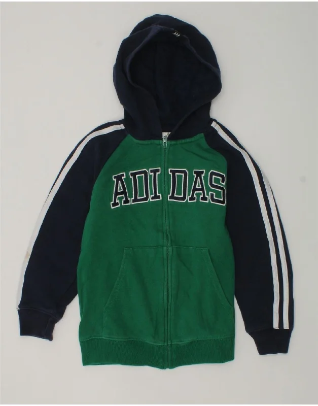 men's wool-blend sweaters -ADIDAS Boys Graphic Zip Hoodie Sweater 5-6 Years Green Colourblock Cotton