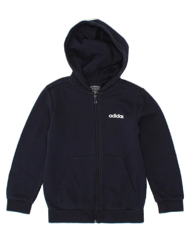 men's thick cardigans -ADIDAS Boys Graphic Zip Hoodie Sweater 7-8 Years Navy Blue Cotton