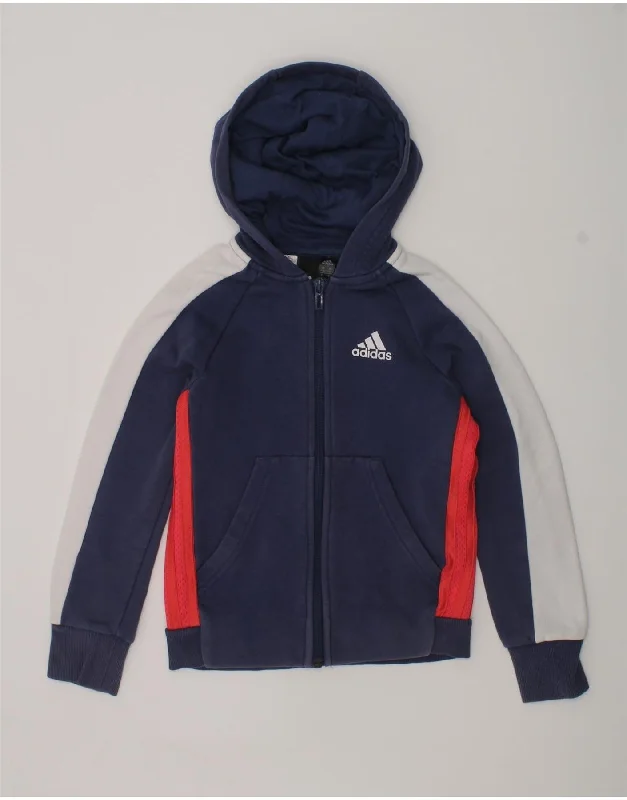 men's cashmere pullovers -ADIDAS Boys Graphic Zip Hoodie Sweater 7-8 Years Navy Blue Cotton