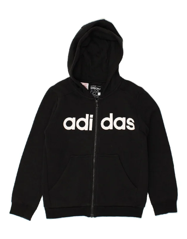 men's warm sweaters for winter -ADIDAS Boys Graphic Zip Hoodie Sweater 9-10 Years Black Cotton