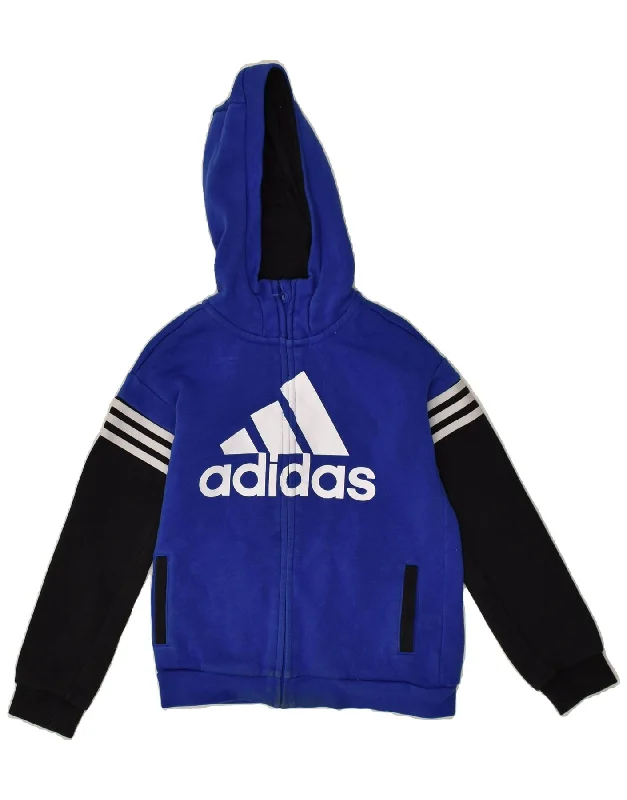 men's lightweight sweaters -ADIDAS Boys Graphic Zip Hoodie Sweater 9-10 Years Blue Cotton