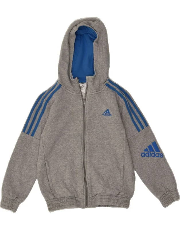 men's lightweight sweaters -ADIDAS Boys Graphic Zip Hoodie Sweater 9-10 Years Grey Cotton