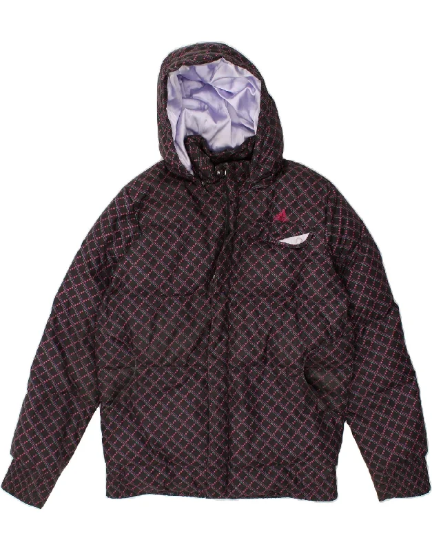 men's professional jackets -ADIDAS Boys Hooded Padded Jacket 15-16 Years Purple Check Polyester