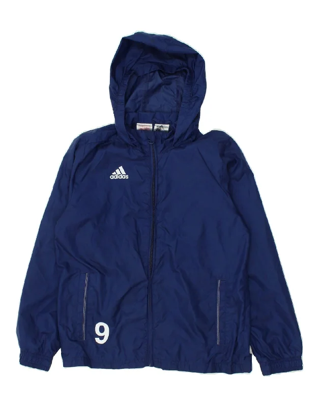 men's everyday jackets -ADIDAS Boys Hooded Rain Jacket 9-10 Years Navy Blue Polyester