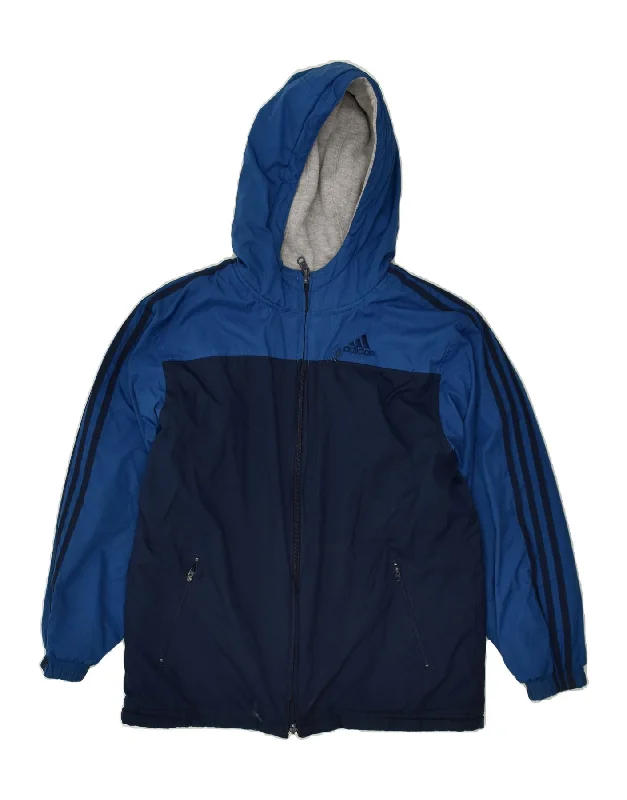 men's softshell jackets -ADIDAS Boys Hooded Reversible Jacket 15-16 Years Navy Blue Colourblock