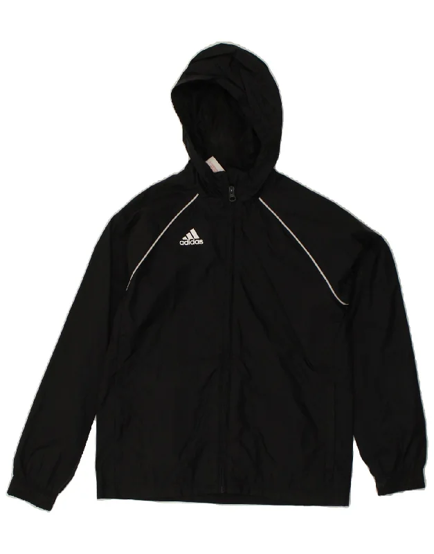 men's winter coats with fur -ADIDAS Boys Hooded Tracksuit Top Jacket 9-10 Years Black Polyester