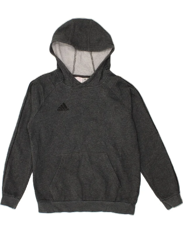 men's hoodie sweatshirt with graphics -ADIDAS Boys Hoodie Jumper 13-14 Years Grey Cotton