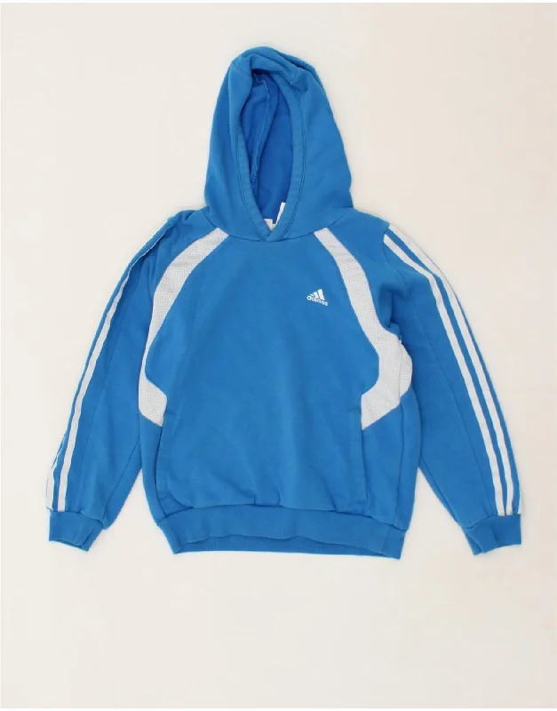 men's stylish pullover sweatshirts -ADIDAS Boys Hoodie Jumper 9-10 Years Blue Colourblock Cotton