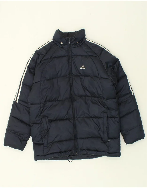 men's packable jackets -ADIDAS Boys Padded Jacket 13-14 Years Navy Blue Polyester