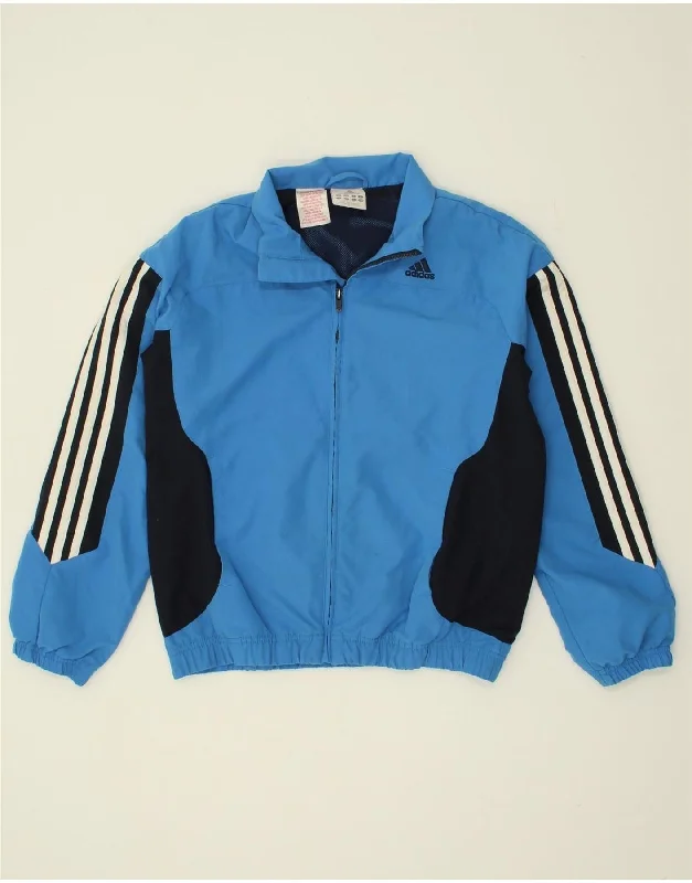 men's stylish leather bomber jackets -ADIDAS Boys Tracksuit Top Jacket 11-12 Years Blue Colourblock Polyester