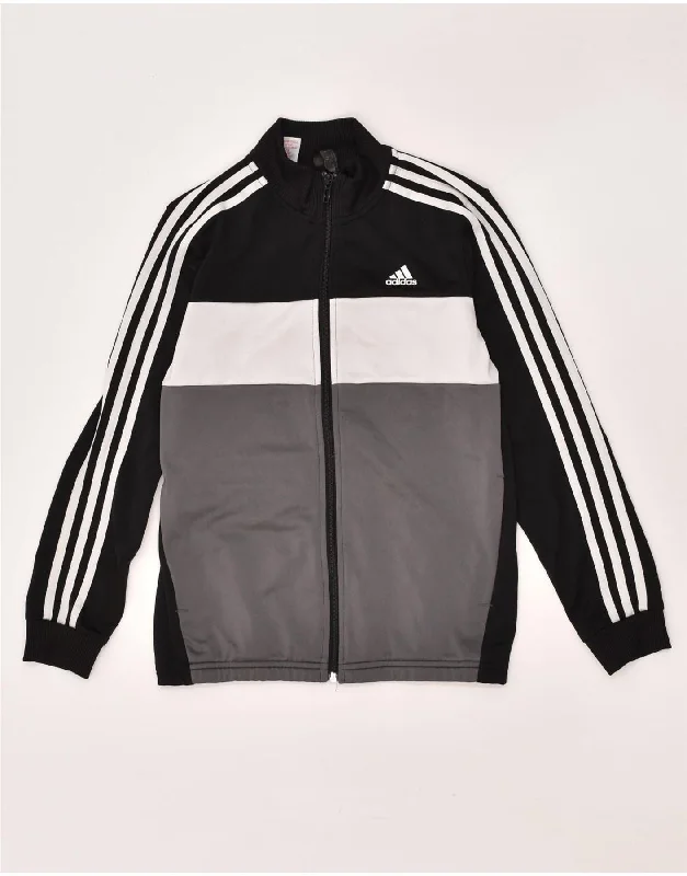 men's zip-up fleece jackets -ADIDAS Boys Tracksuit Top Jacket 11-12 Years Grey Colourblock Polyester