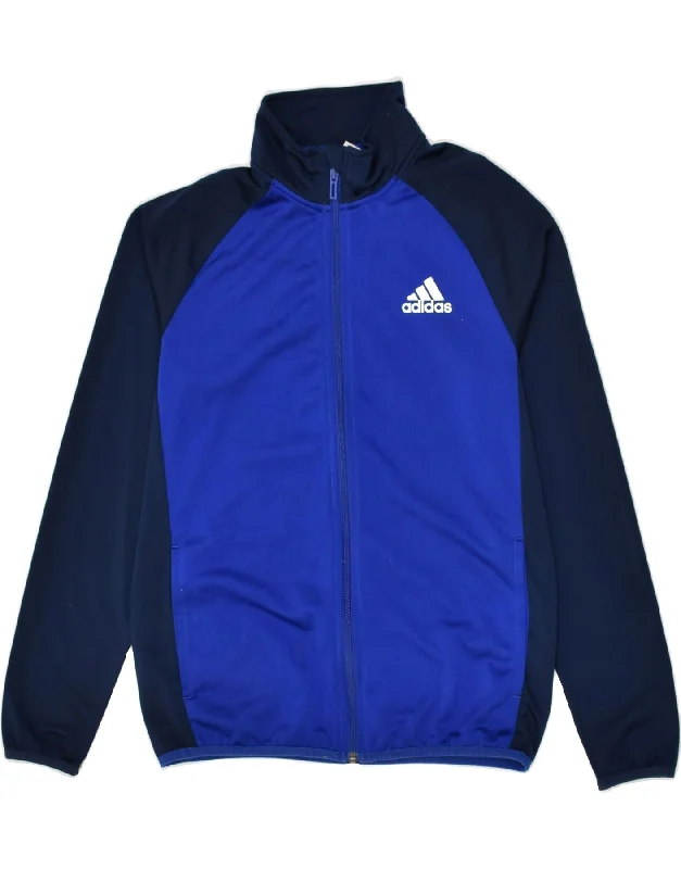 men's zip-up jackets -ADIDAS Boys Tracksuit Top Jacket 11-12 Years Navy Blue Colourblock