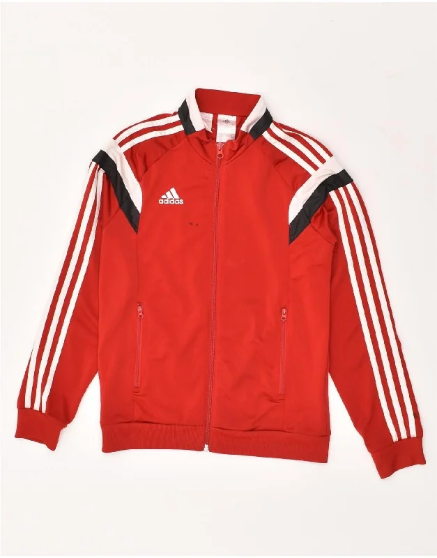 men's waterproof jackets -ADIDAS Boys Tracksuit Top Jacket 11-12 Years Red Colourblock Polyester