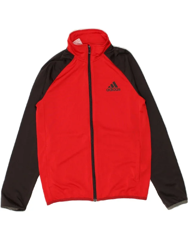 men's casual blazers -ADIDAS Boys Tracksuit Top Jacket 11-12 Years Red Colourblock Polyester