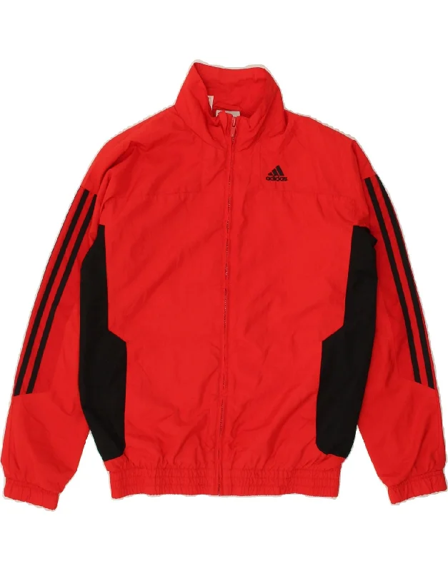 men's stylish parkas -ADIDAS Boys Tracksuit Top Jacket 11-12 Years Red Colourblock