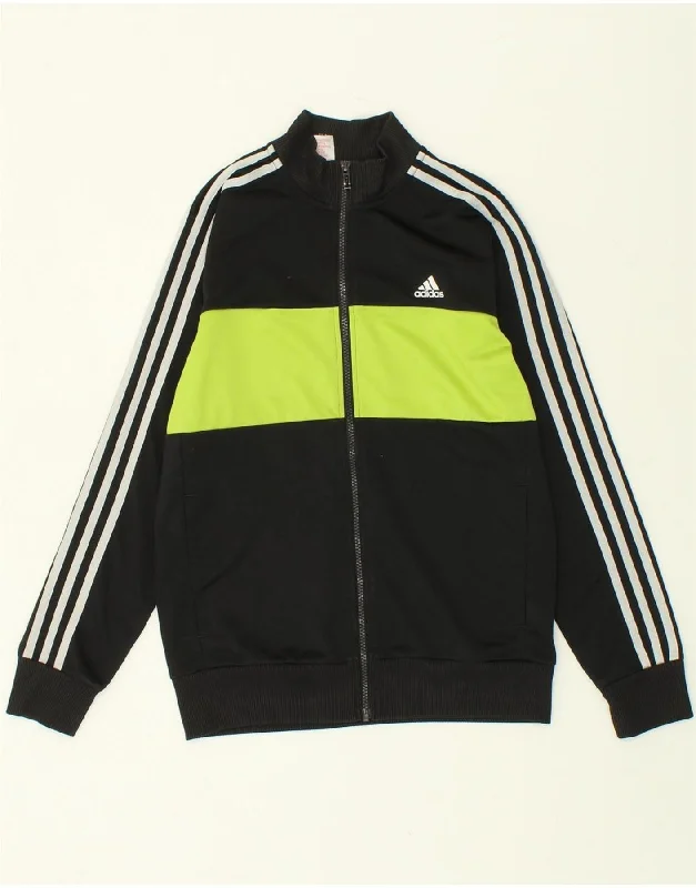 men's casual blazers -ADIDAS Boys Tracksuit Top Jacket 12-13 Years Black Colourblock Polyester