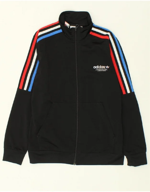 men's jacket with hoodie -ADIDAS Boys Tracksuit Top Jacket 12-13 Years Black